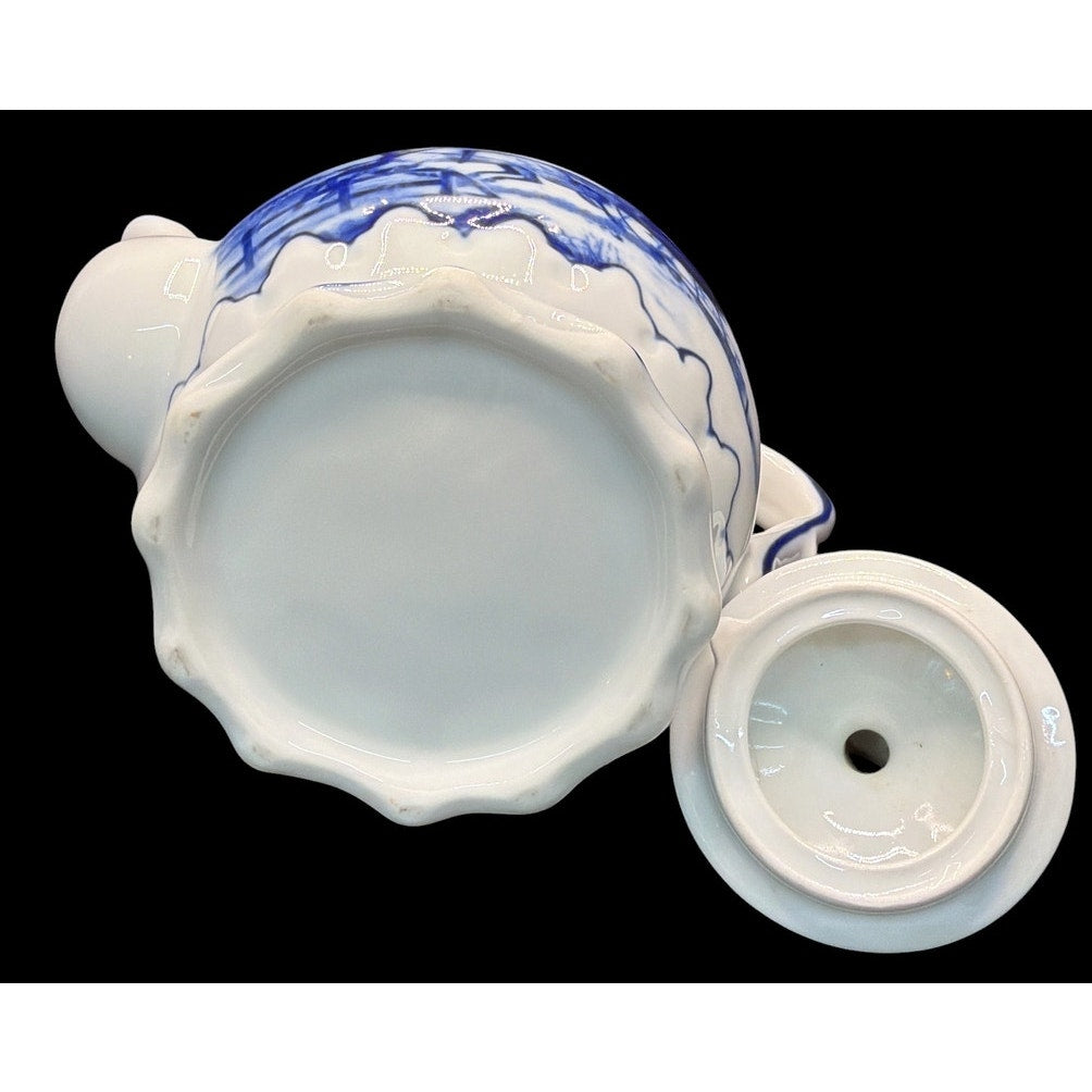 Vintage Blue White Scenic Teapot 40–48 oz Winter Cottage Tea Pot