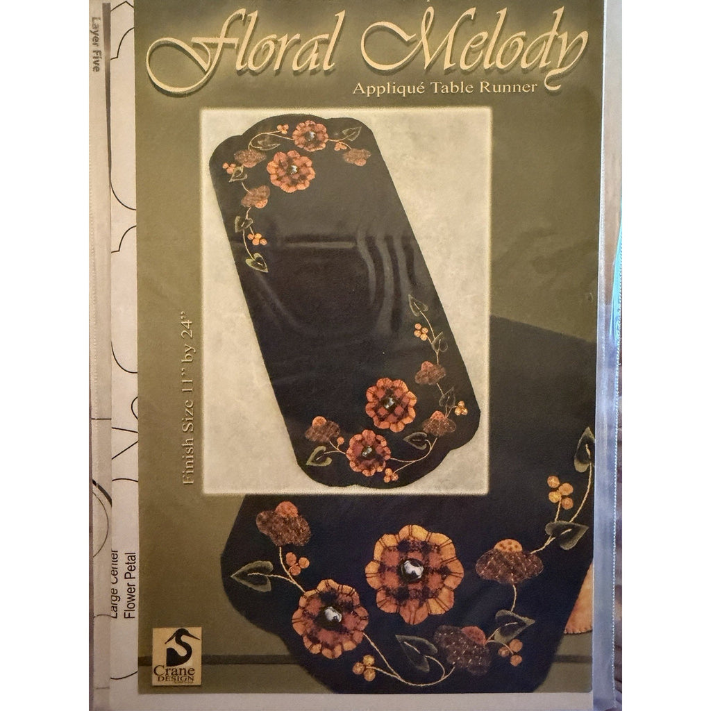 Floral Melody Wool Applique Table Runner Pattern Crane Design