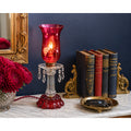 Vintage Cranberry Glass Hurricane Lamp Etched Grapes Crystal Prisms – main view