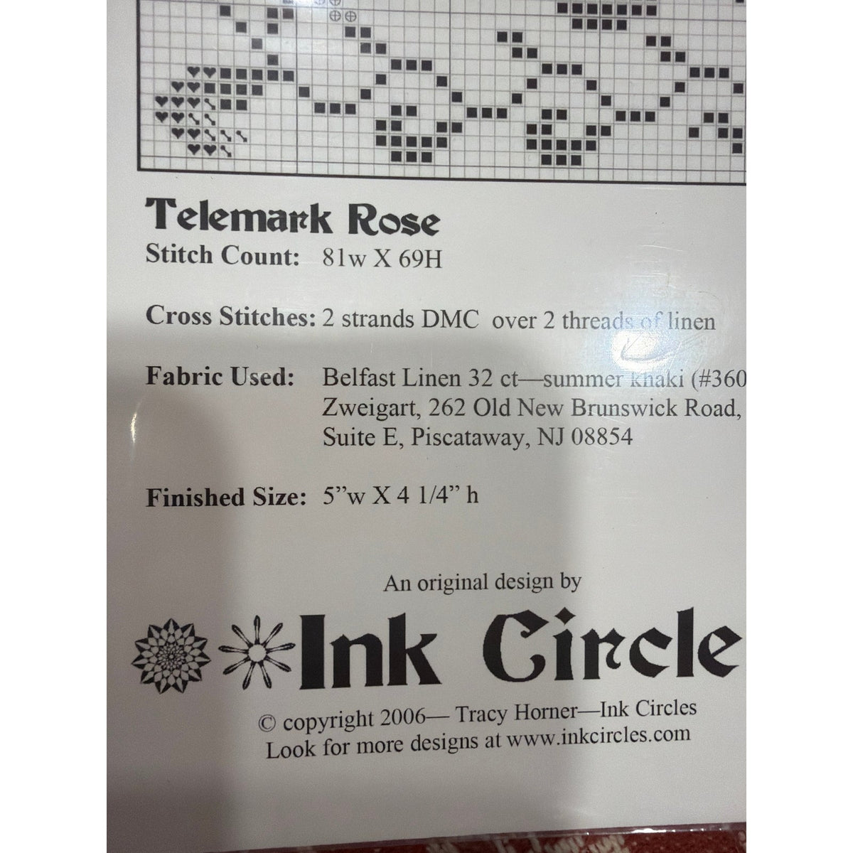 Ink Circles Telemark Rose Cross Stitch Pattern Never Opened