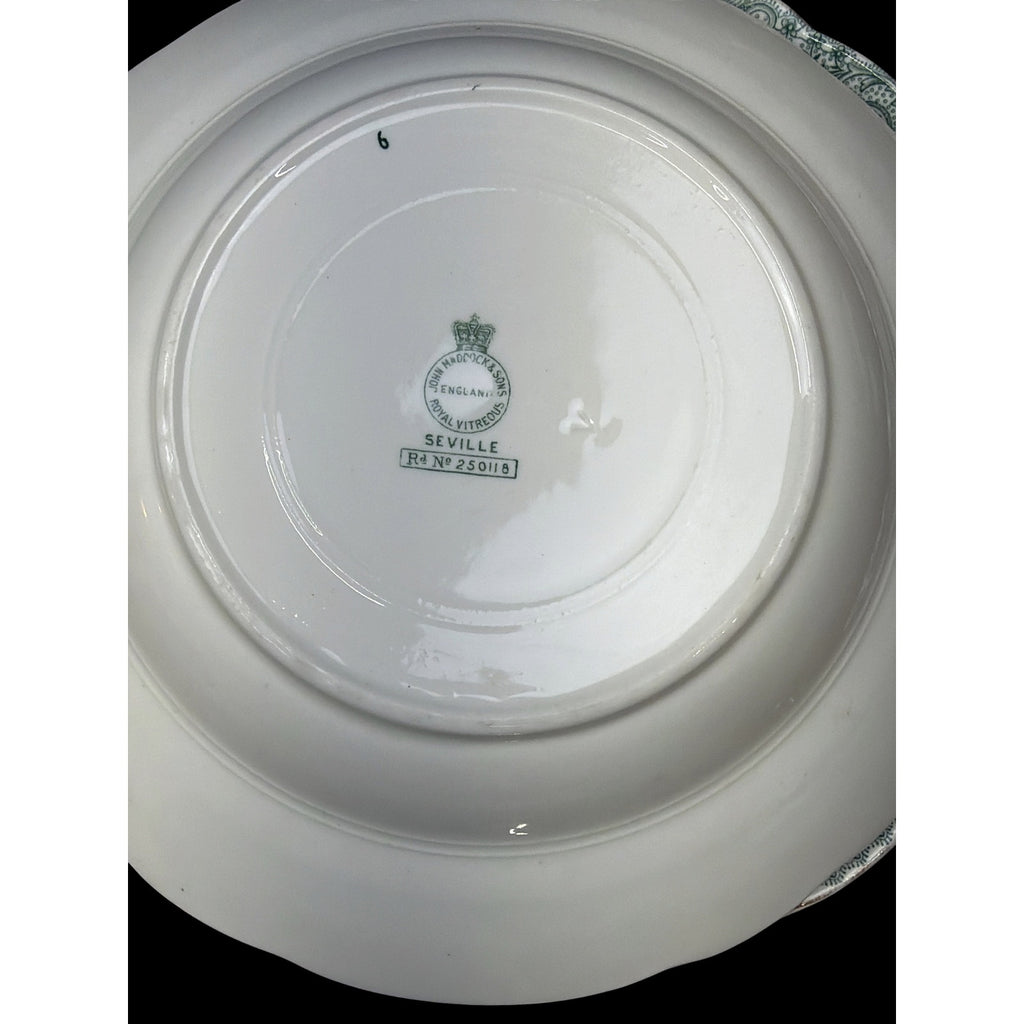 Antique John Maddock Seville Green Transferware Rim Soup Bowls Set of 5