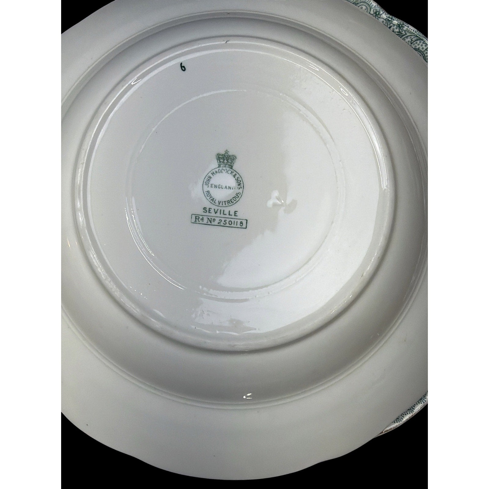 Antique John Maddock Seville Green Transferware Rim Soup Bowls Set of 5