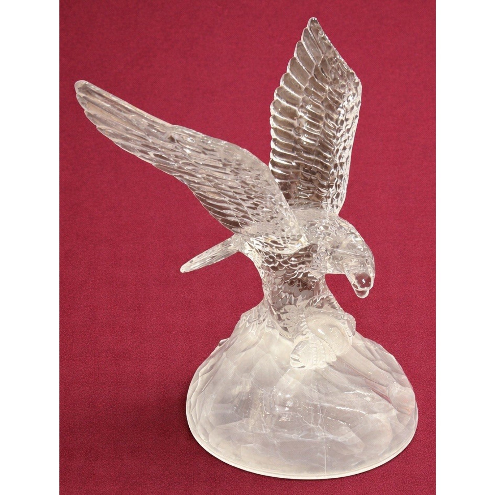 Large Clear & Frosted Glass Eagle Sculpture 7” Tall 8” Wingspan