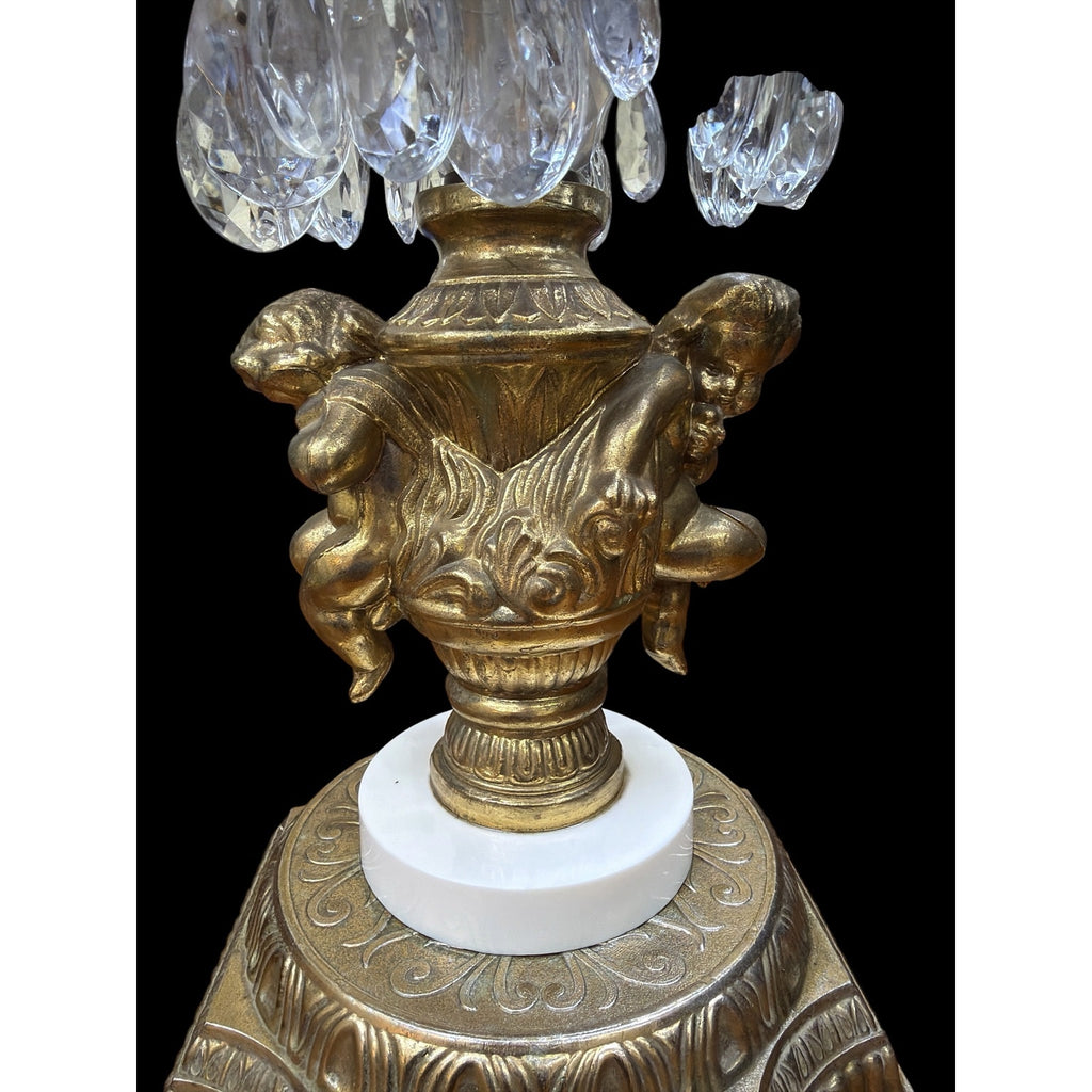 Vintage Hollywood Regency Crystal Cherub Table Lamp ACCO Gold Gilt