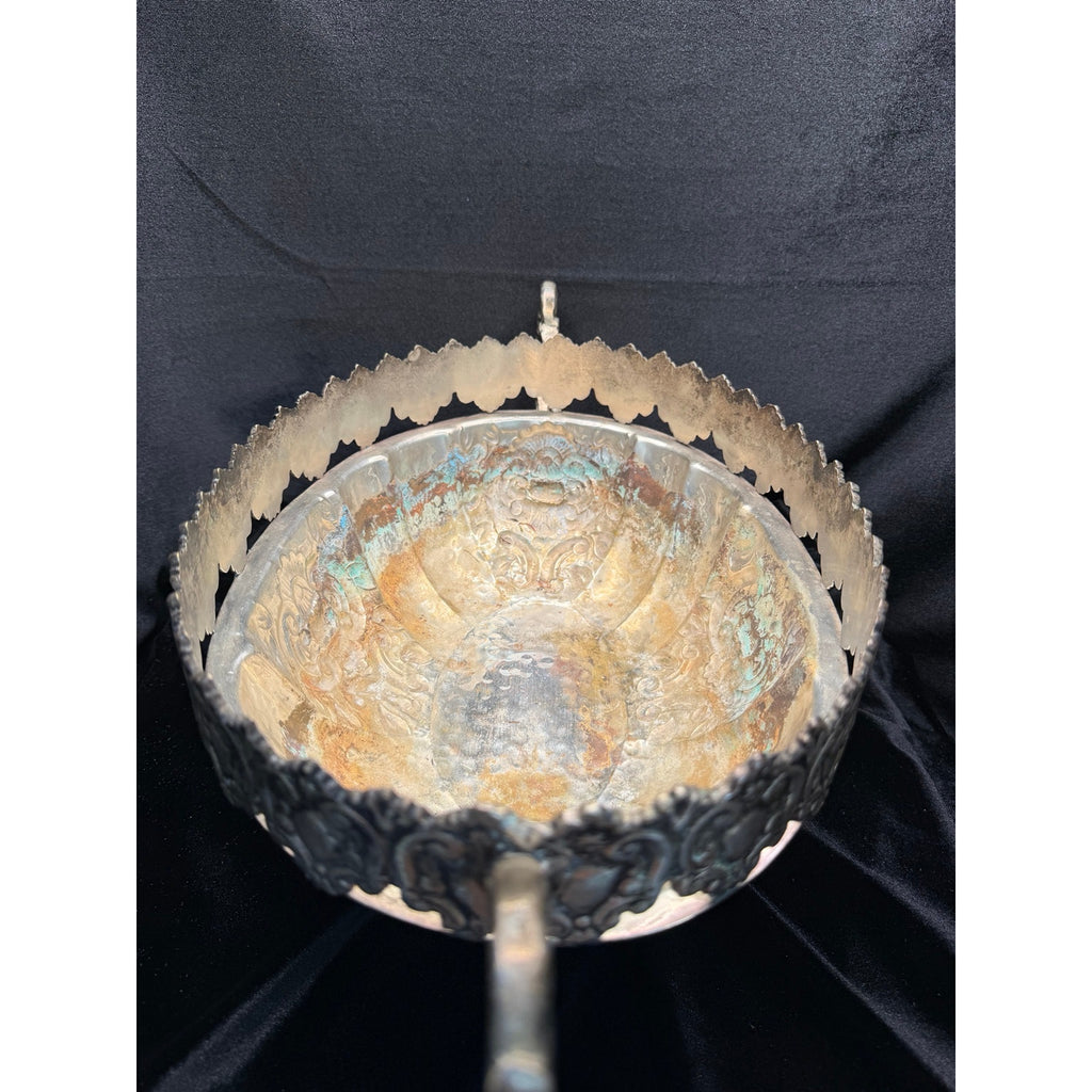 Large Victorian Revival Silver Tone Centerpiece Bowl Grapevine Handles