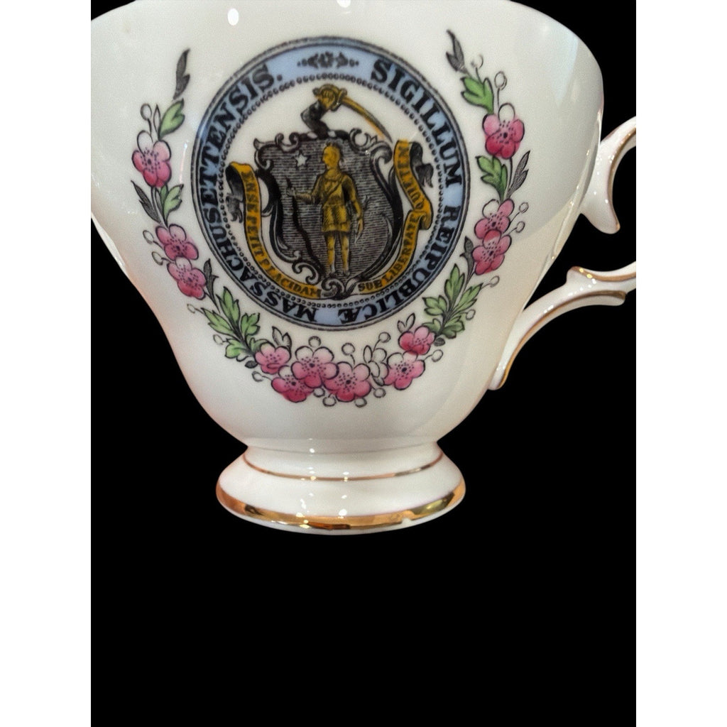 Vintage Queen Anne England Plymouth Rock Massachusetts Teacup Saucer Set