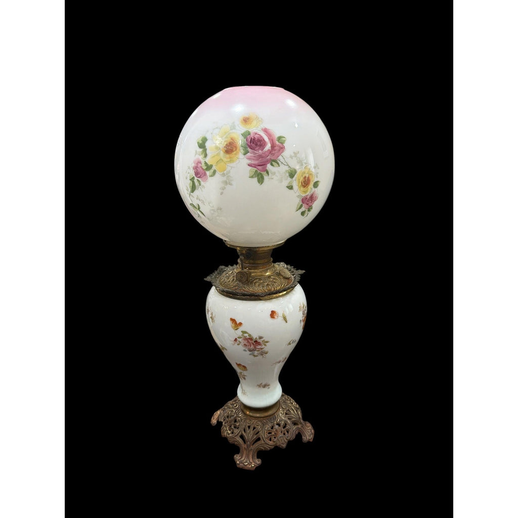 Antique Gone With The Wind Lamp, Hand Painted Roses