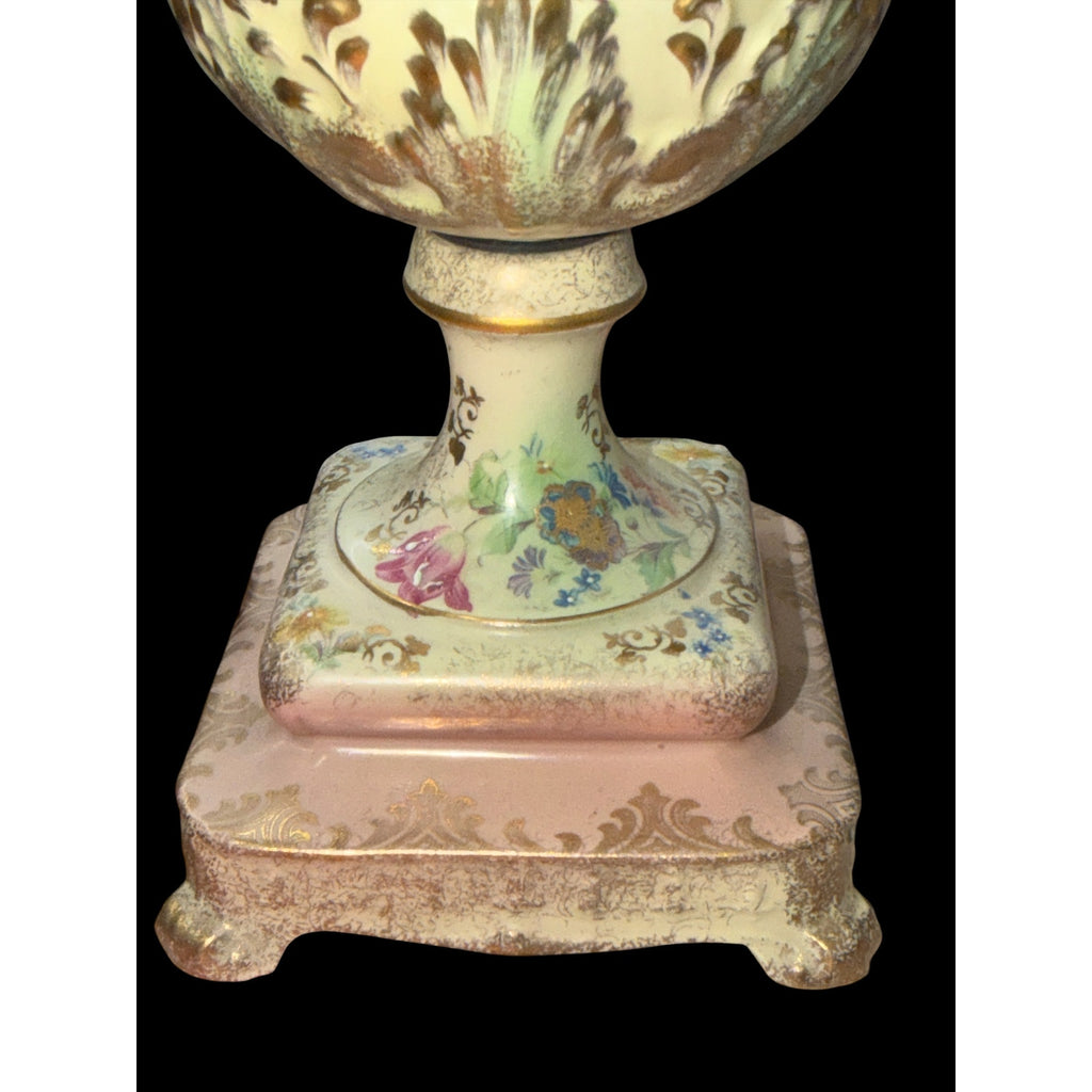 Vintage Beckwith China Porcelain Floral Urn Table Lamp Pink Gold 25 Inch