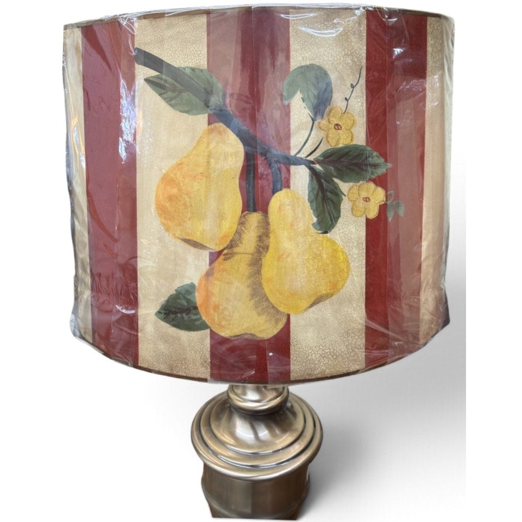 Pair Vintage Brass Tone Urn Table Lamps Pear Shades 25.5 Inch