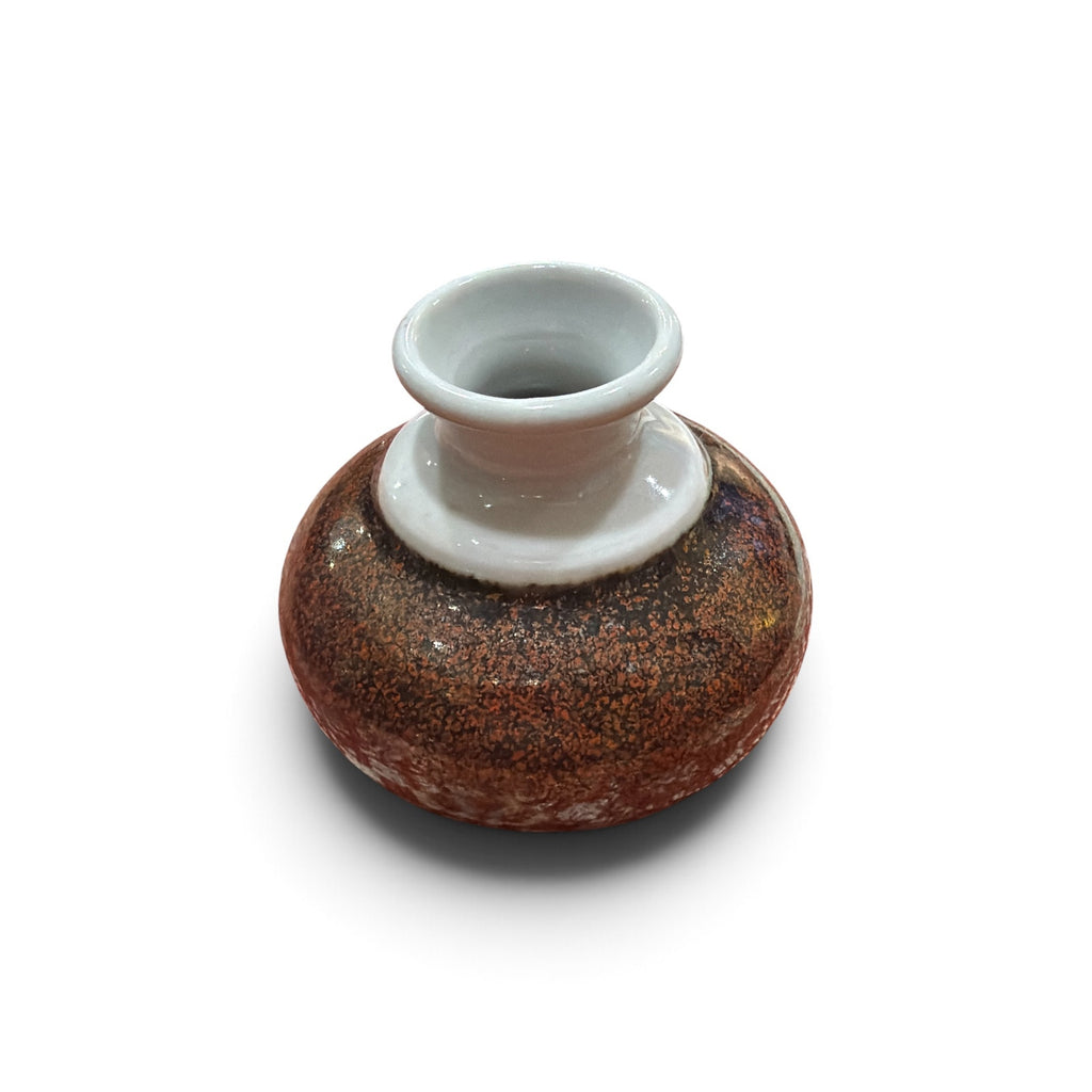 Vintage Studio Pottery Bud Vase Copper Brown White Reactive Glaze 2.5"