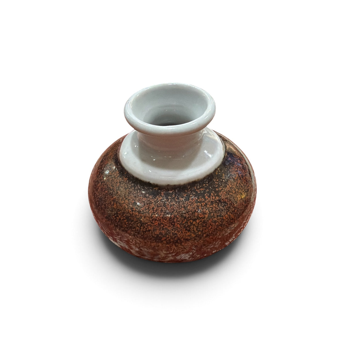 Vintage Studio Pottery Bud Vase Copper Brown White Reactive Glaze 2.5"