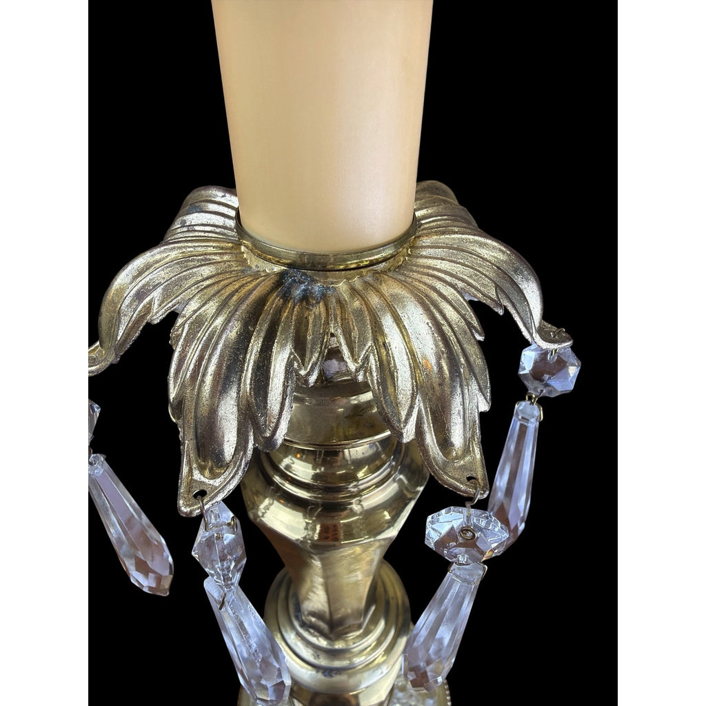 Vintage Hollywood Regency Brass & Crystal Prism Buffet Table Lamp