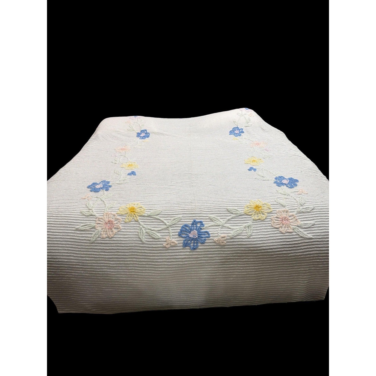 Vintage Queen Chenille Bedspread: Pastel Floral Cotton Cottagecore Bedding