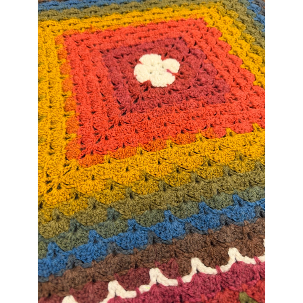 Handmade Crochet Lapghan Autumn Kaleidoscope Multicolor Square Throw 39"