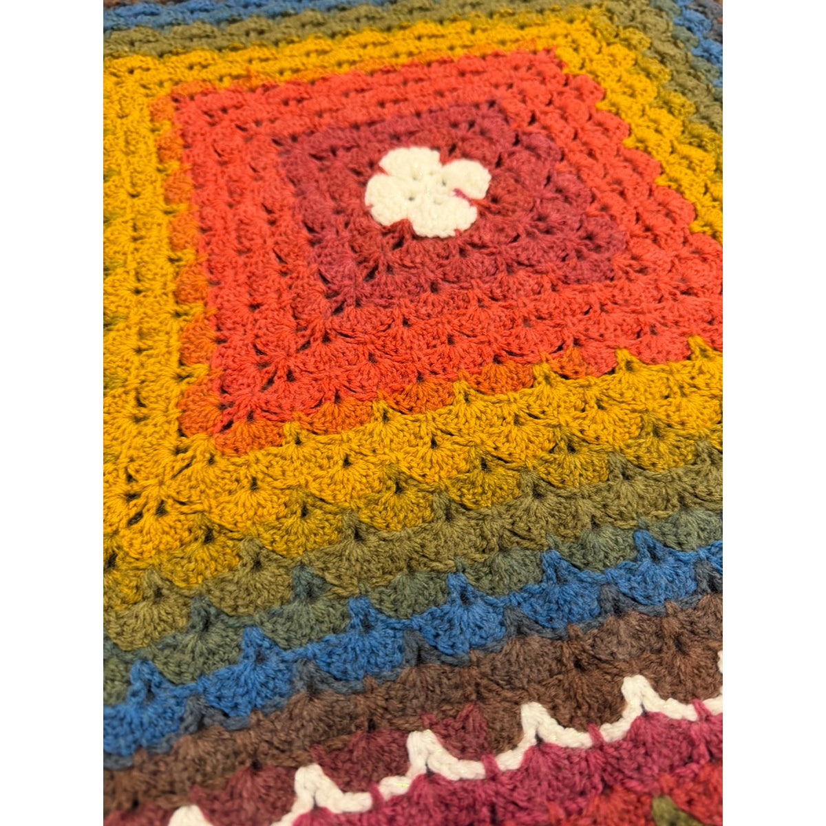 Handmade Crochet Lapghan Autumn Kaleidoscope Multicolor Square Throw 39"