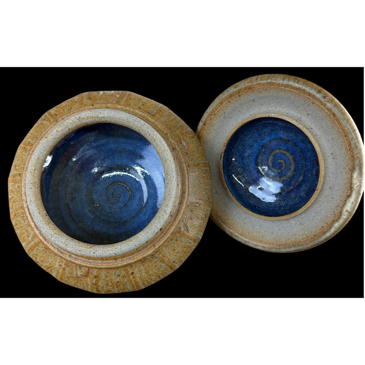 Vintage Studio Pottery Covered Vessel Sculptural Stoneware Cobalt Interior – additional view 2