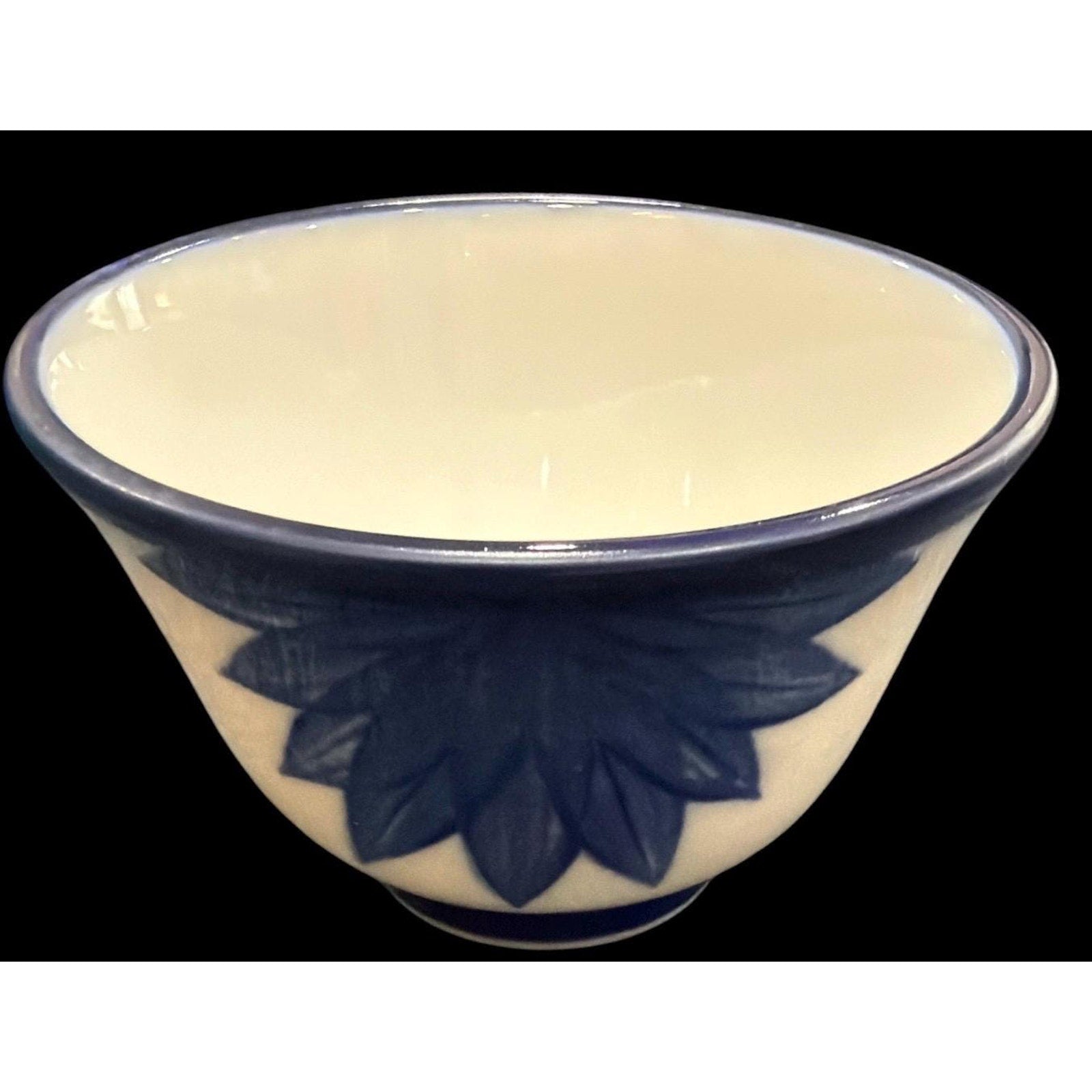 Set of 6 Vintage Blue White Porcelain Rice Bowls, Hand-Painted Floral Tea Bowls
