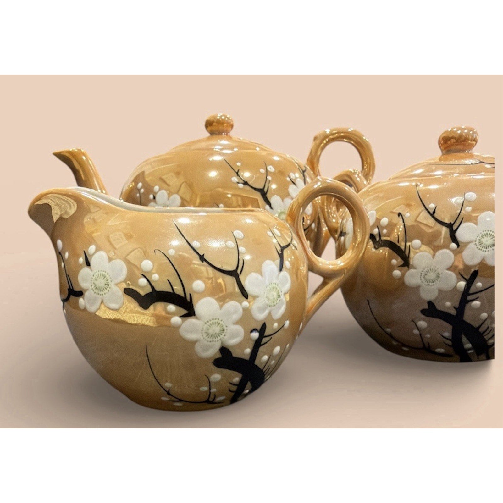 Vintage Hand Painted Made in Japan Lusterware Tea Set Cherry Blossom 1930s