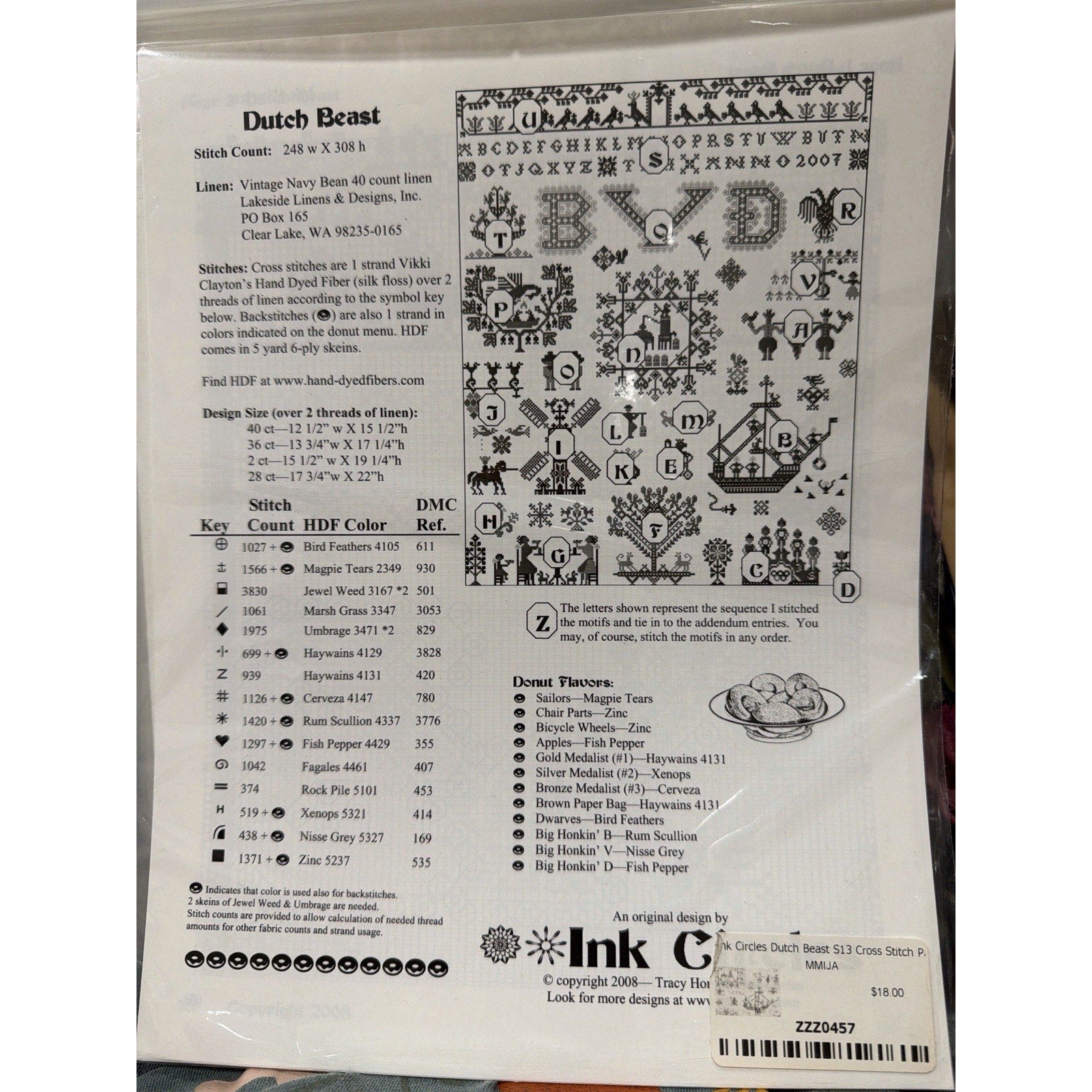 INK CIRCLES Dutch Beast S13 Cross Stitch Pattern Sampler Booklet