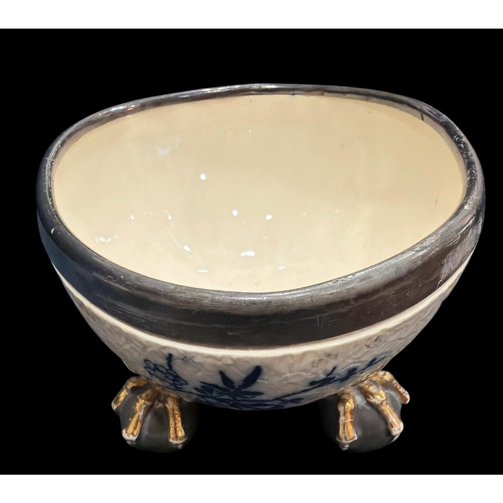 Antique Doulton Slater Footed Bowl Victorian Centerpiece Blue White Ironstone