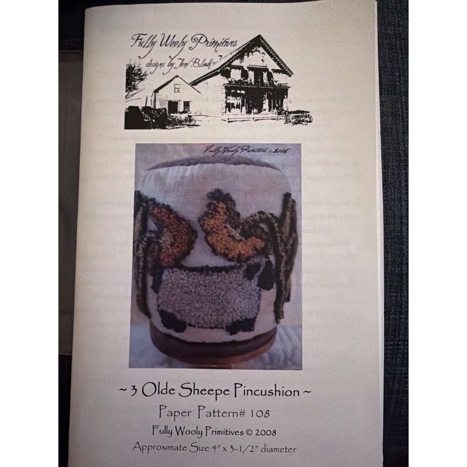 Fully Wooly Primitives Pattern 108 3 Olde Sheepe Pincushion Jan Black NOS