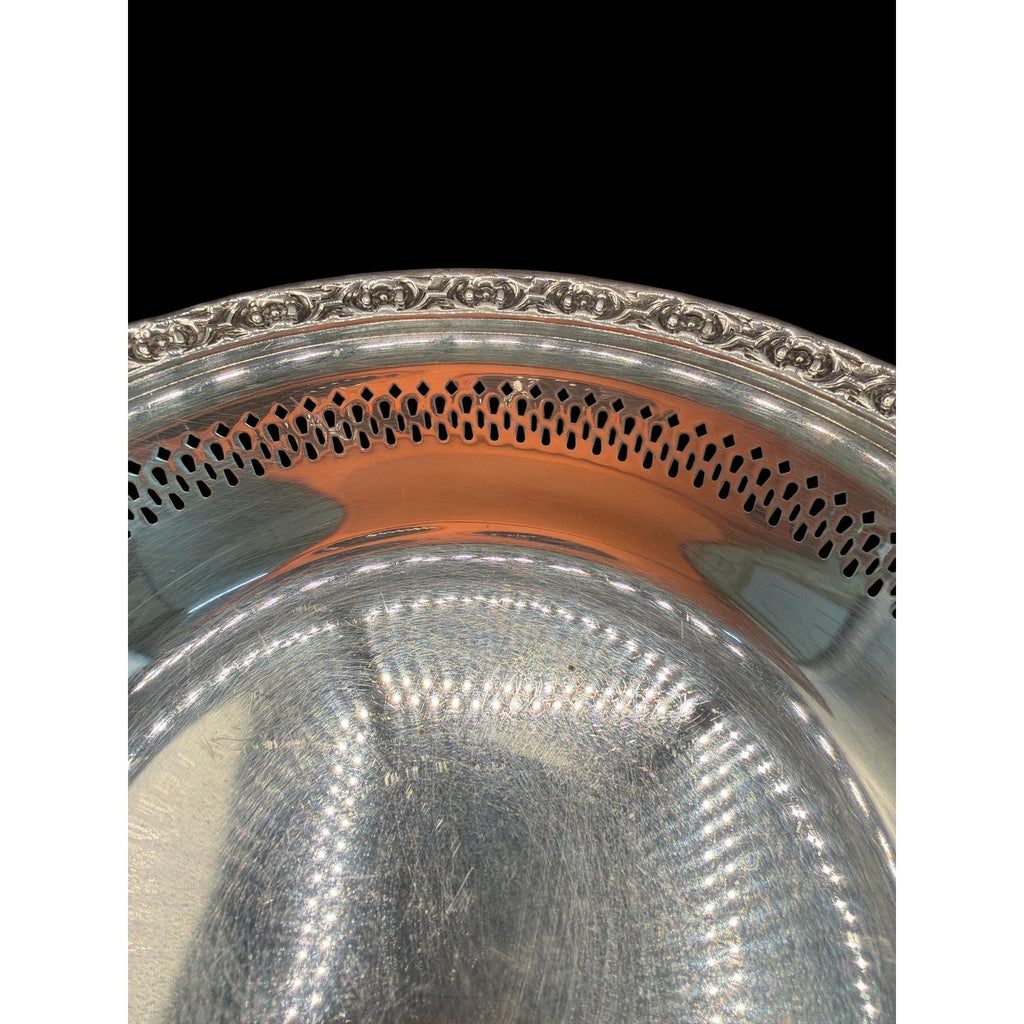 Vintage Reed & Barton Silver Plated Vanity Dish, Pierced Gallery Jewelry Holder