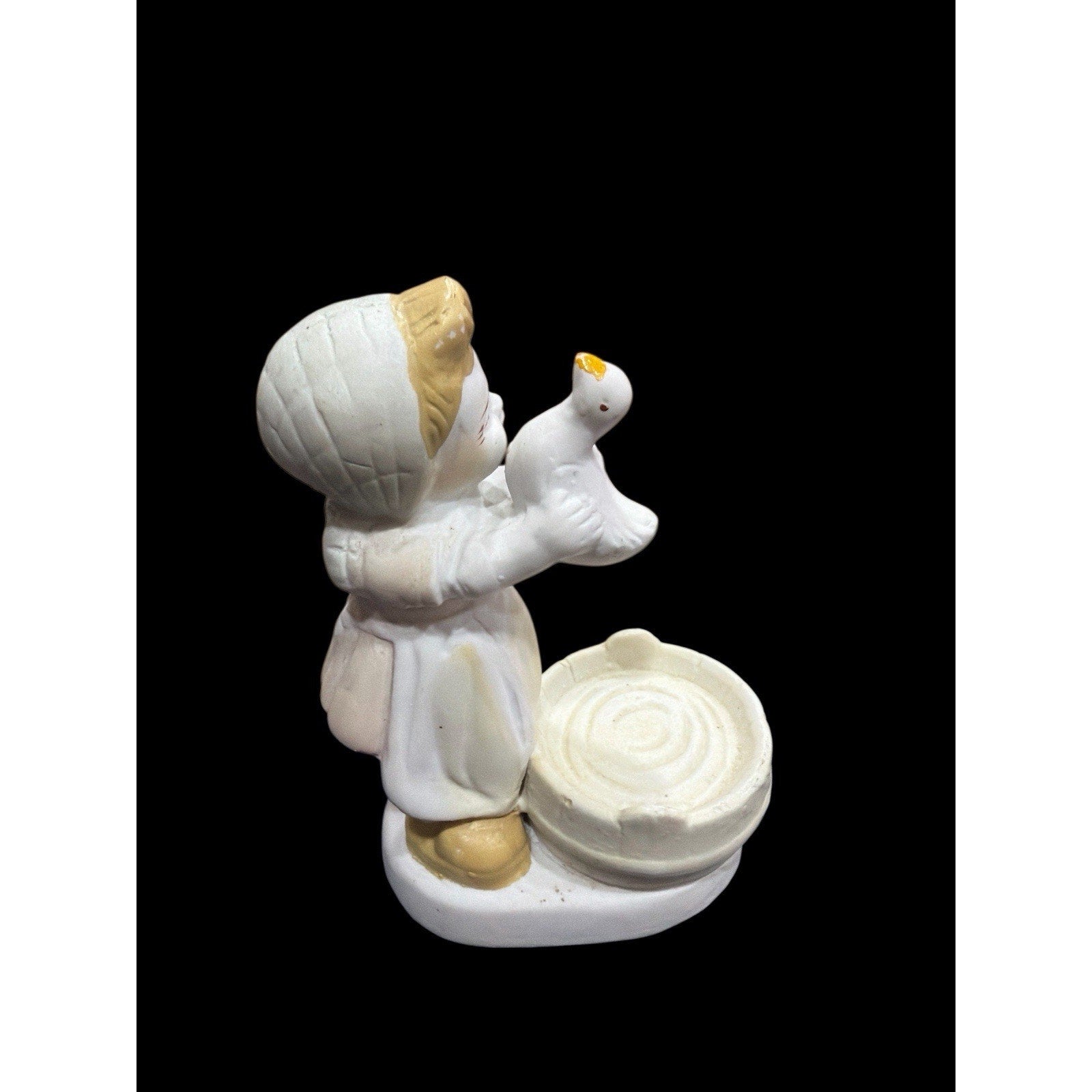 Vintage Bisque Girl with Bird Figurine Planter Japan Cottage Nursery Decor