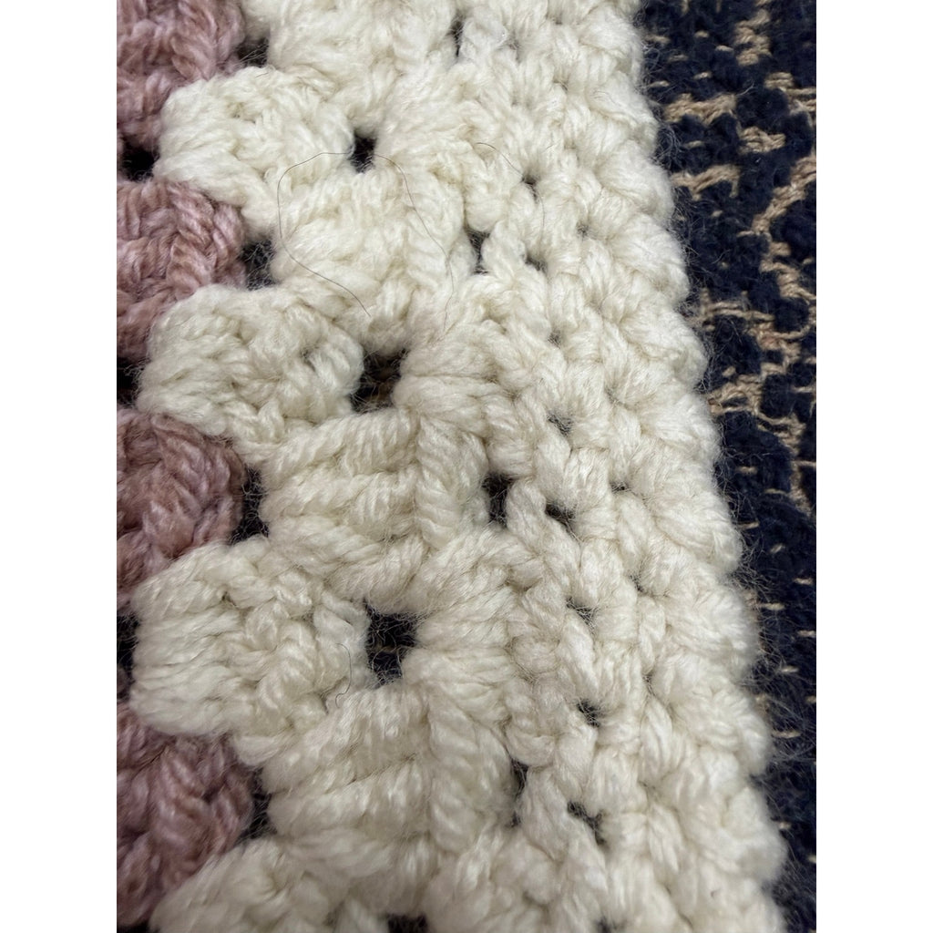 Handmade Crochet Lap Afghan Blanket Granny Square Ivory Navy Mint Pink 38"