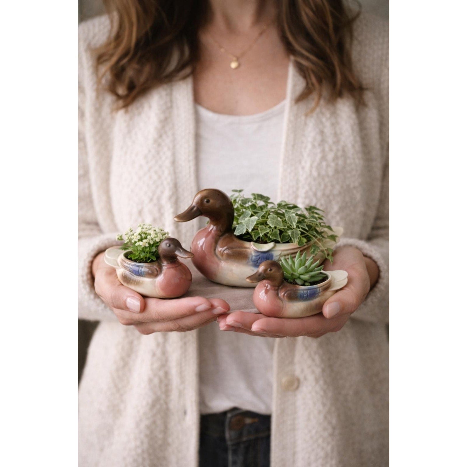 Set of 3 Royal Windsor Ceramic Duck Planters – Cottage Decor Accent Pieces
