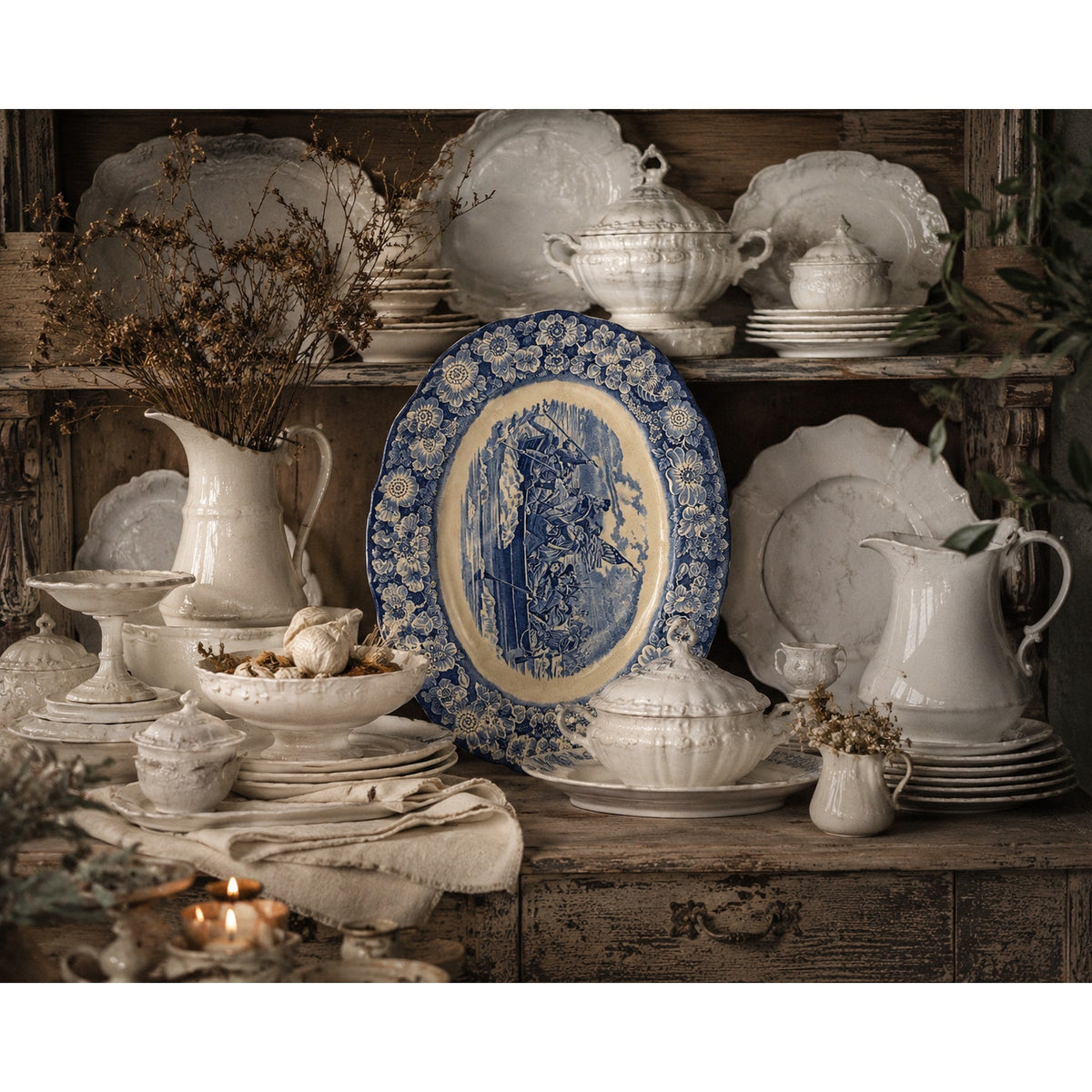 Liberty Blue Ironstone Platter Washington Crossing Delaware 14" Staffordshire – main view