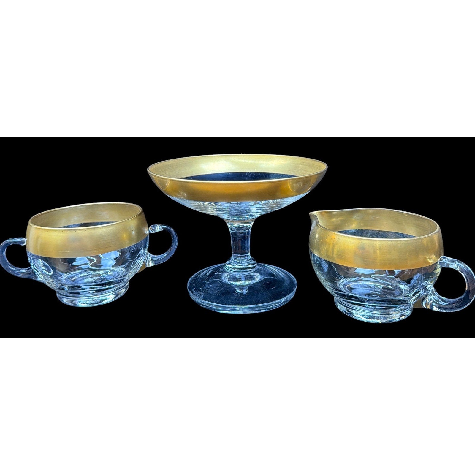Dorothy Thorpe Golden Band Crystal Cheese & Cracker Compote Creamer Sugar Set