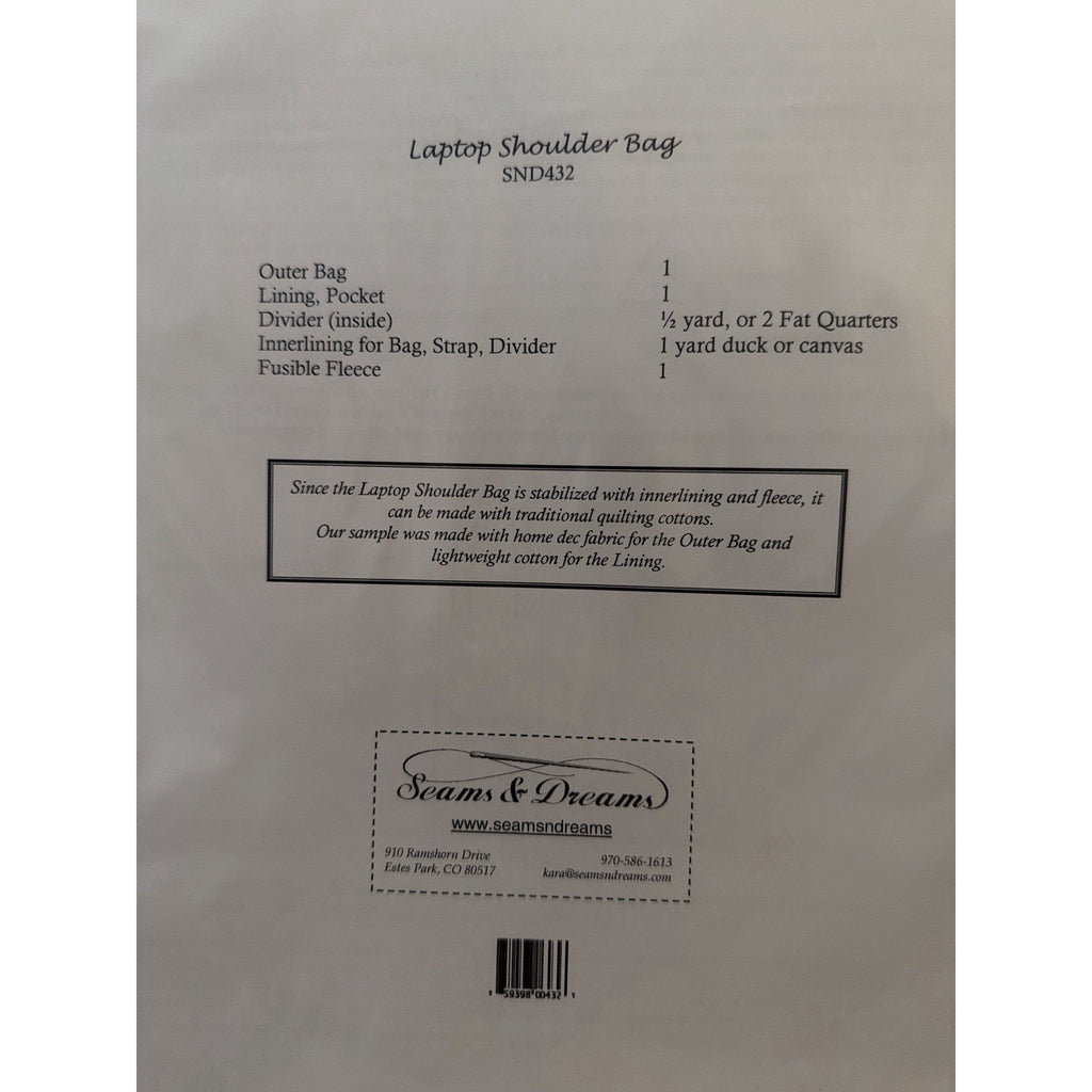Seams & Dreams Laptop Shoulder Bag Pattern SND432 Uncut