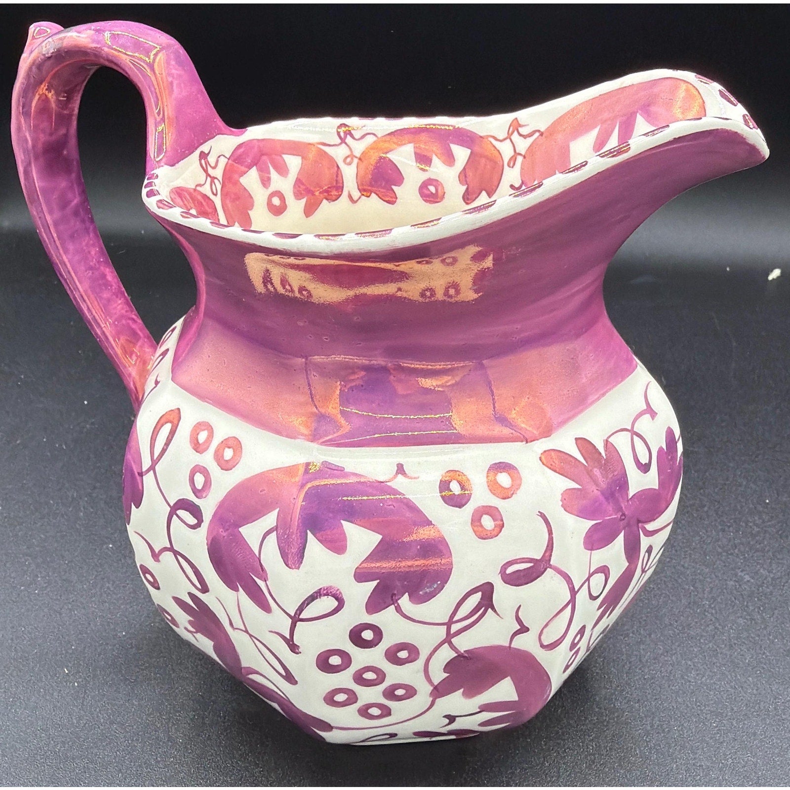 Vintage Wedgwood Pink Lustre Pitcher Vase Etruria England Floral Jug