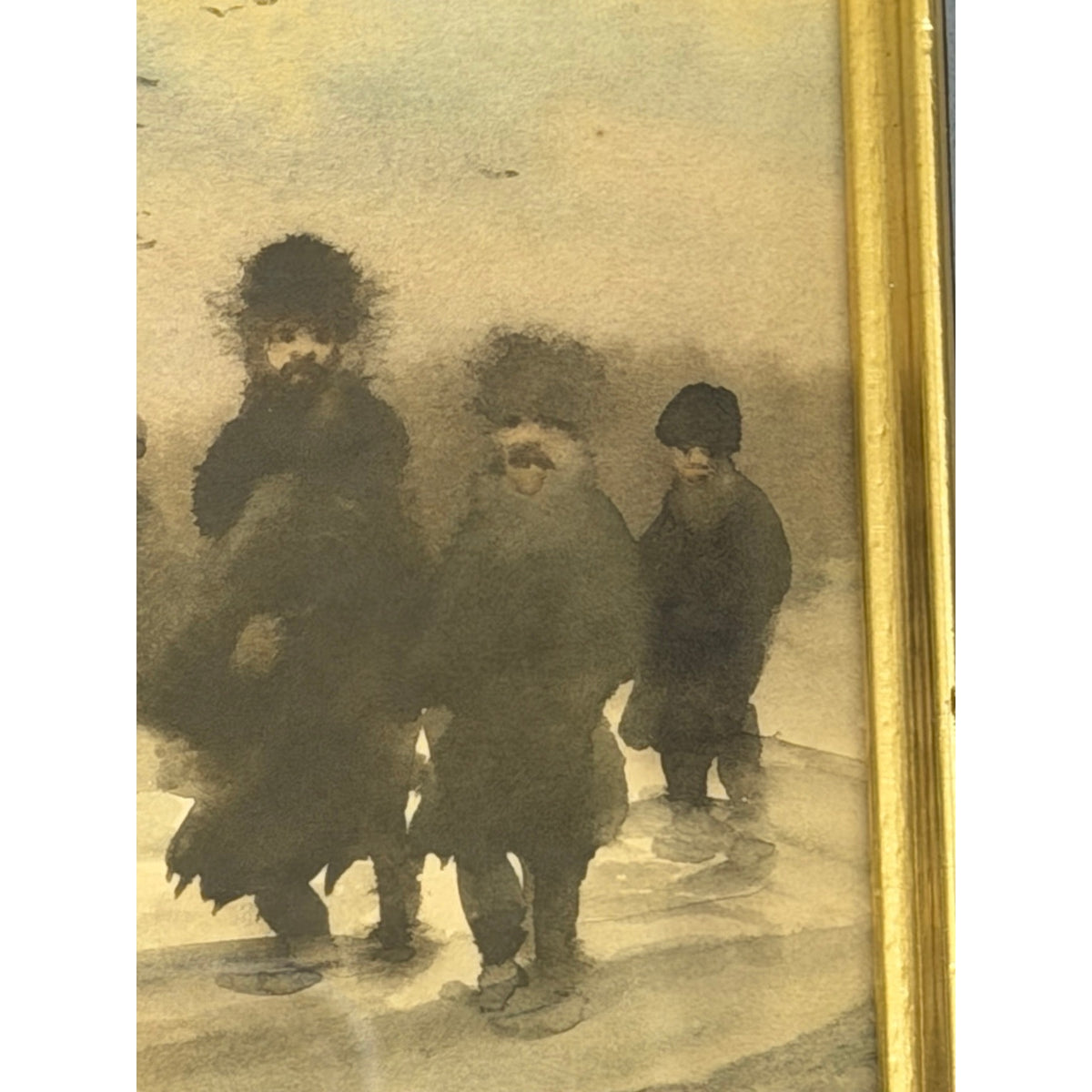 Original Watercolor Painting Russian Winter Procession Gilt Framed Folk Art – additional view 6
