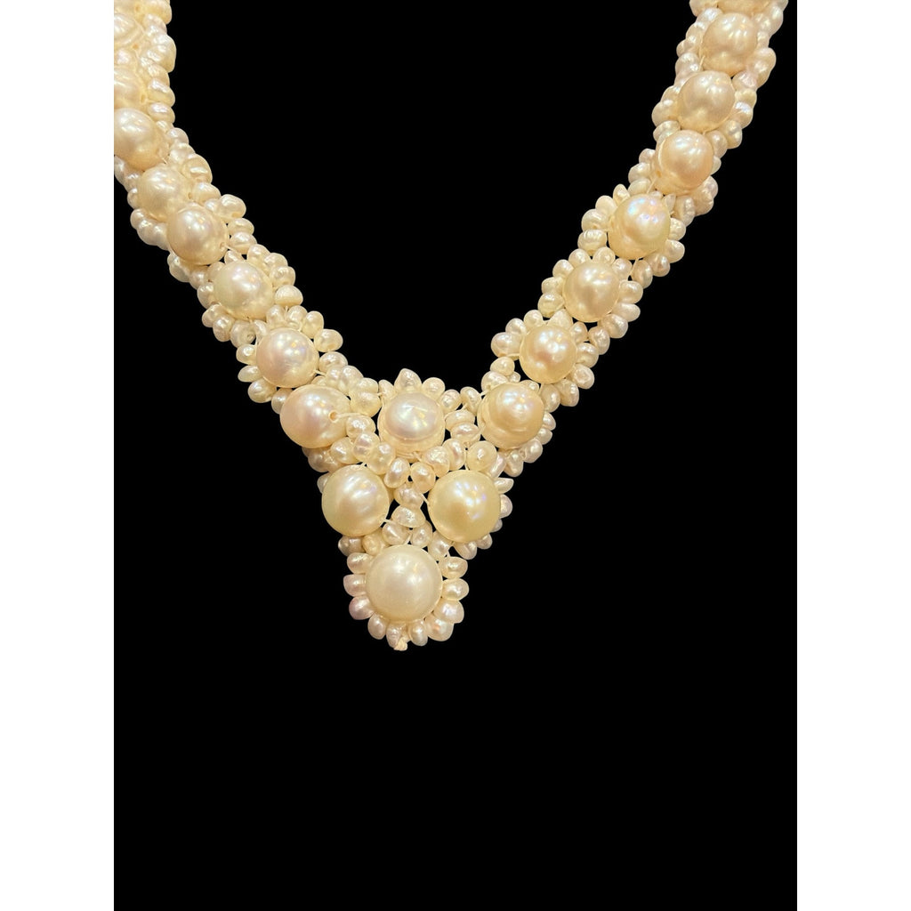 Vintage Beaded Evening Purse & Faux Pearl Necklace Set, Ivory Bridal Handbag