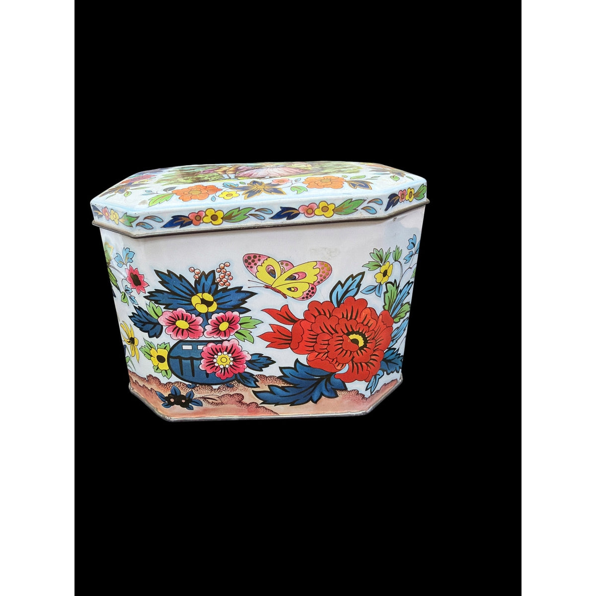 Vintage Daher Floral Tin Box England Courting Couple Butterfly Octagonal – additional view 6