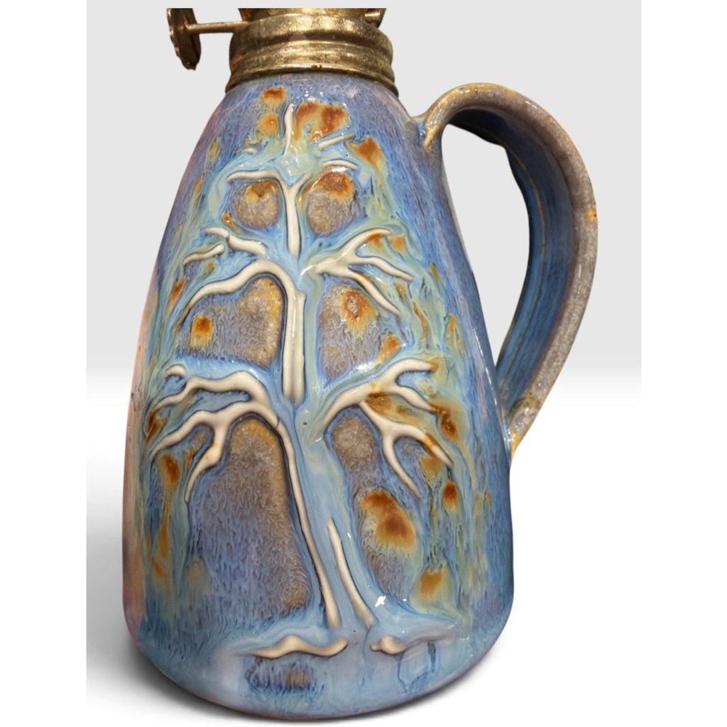 Vintage Studio Pottery Oil Lamp Attributed to Carlos Robledo Blue Tree Design – additional view 7