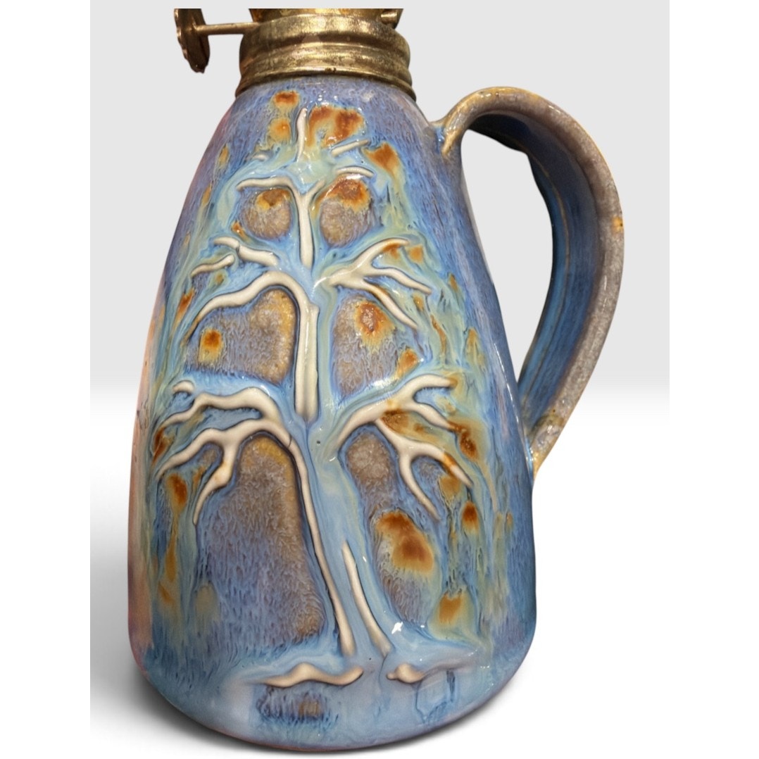 Vintage Studio Pottery Oil Lamp Attributed to Carlos Robledo Blue Tree Design – additional view 7