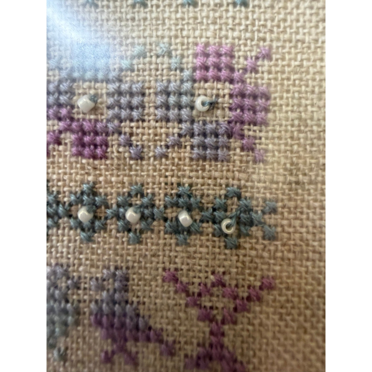 Vintage Earth Threads Morning Light Sampler Cross Stitch Beaded Framed – additional view 7