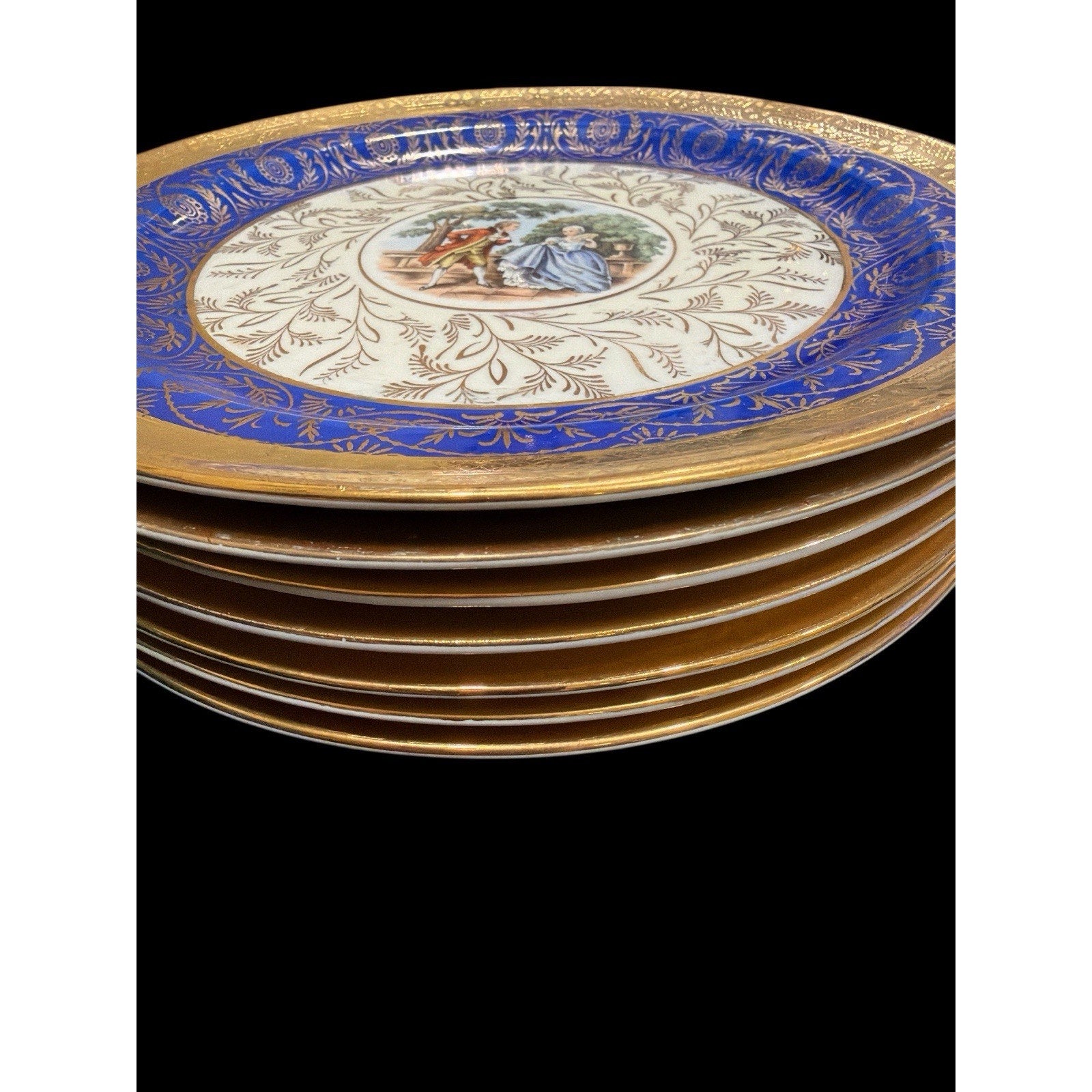 Vintage TST Bromley Salad Plates Set of 7 Cobalt Blue 22K Gold Taylor Smith