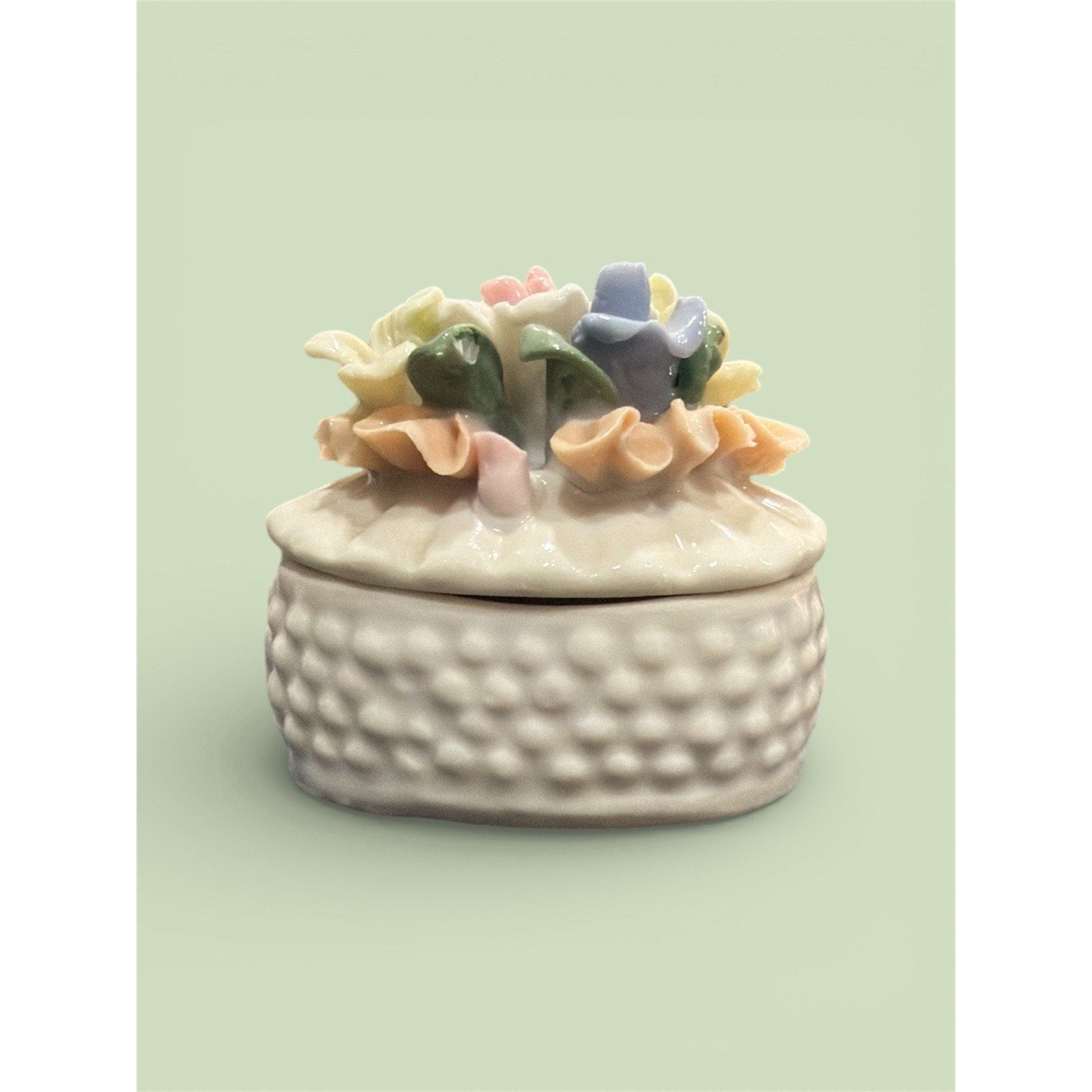 Whispered Vows — Vintage Floral Porcelain Trinket Box Keepsake for Love Stories