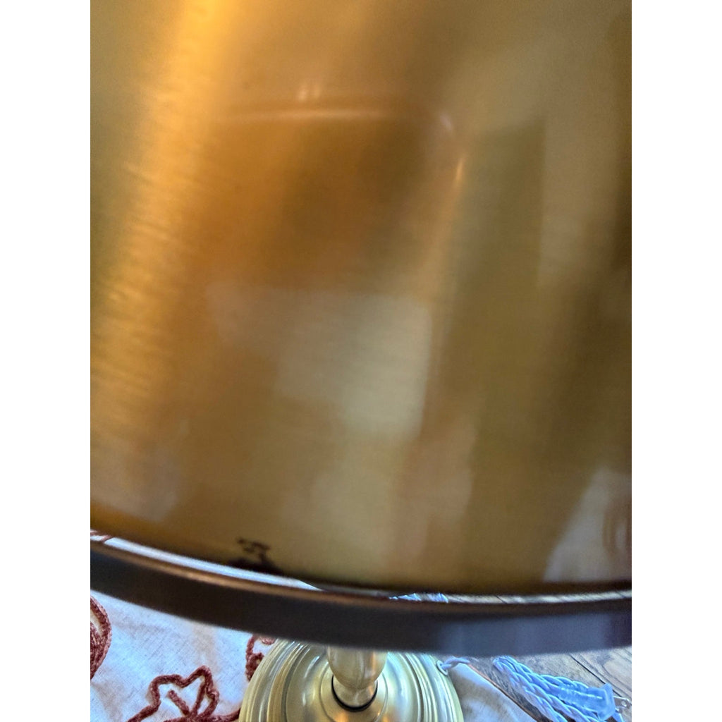 Vintage Solid Brass Student Table Lamp 28 Inch Dome Shade Library Desk Light