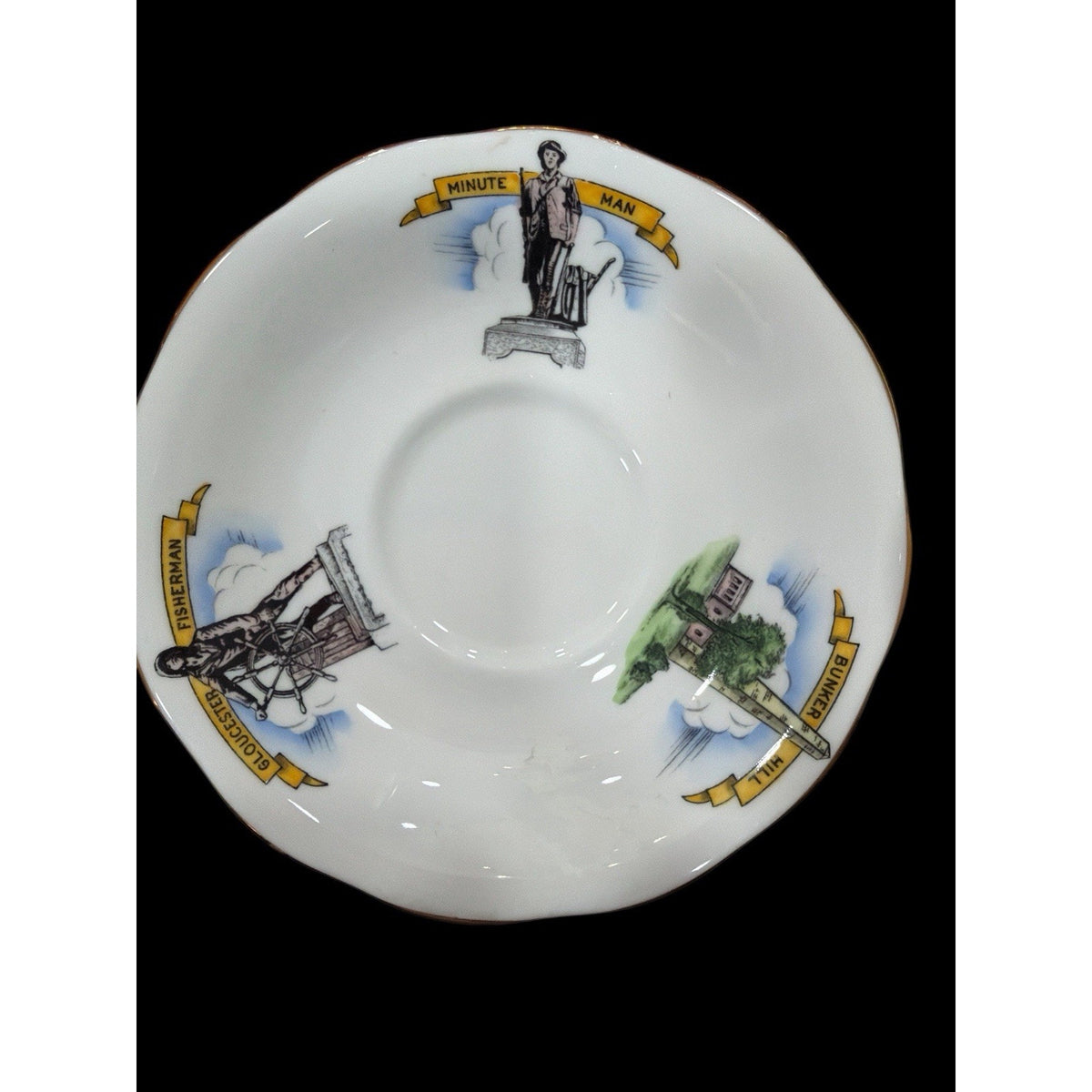 Vintage Queen Anne England Plymouth Rock Massachusetts Teacup Saucer Set