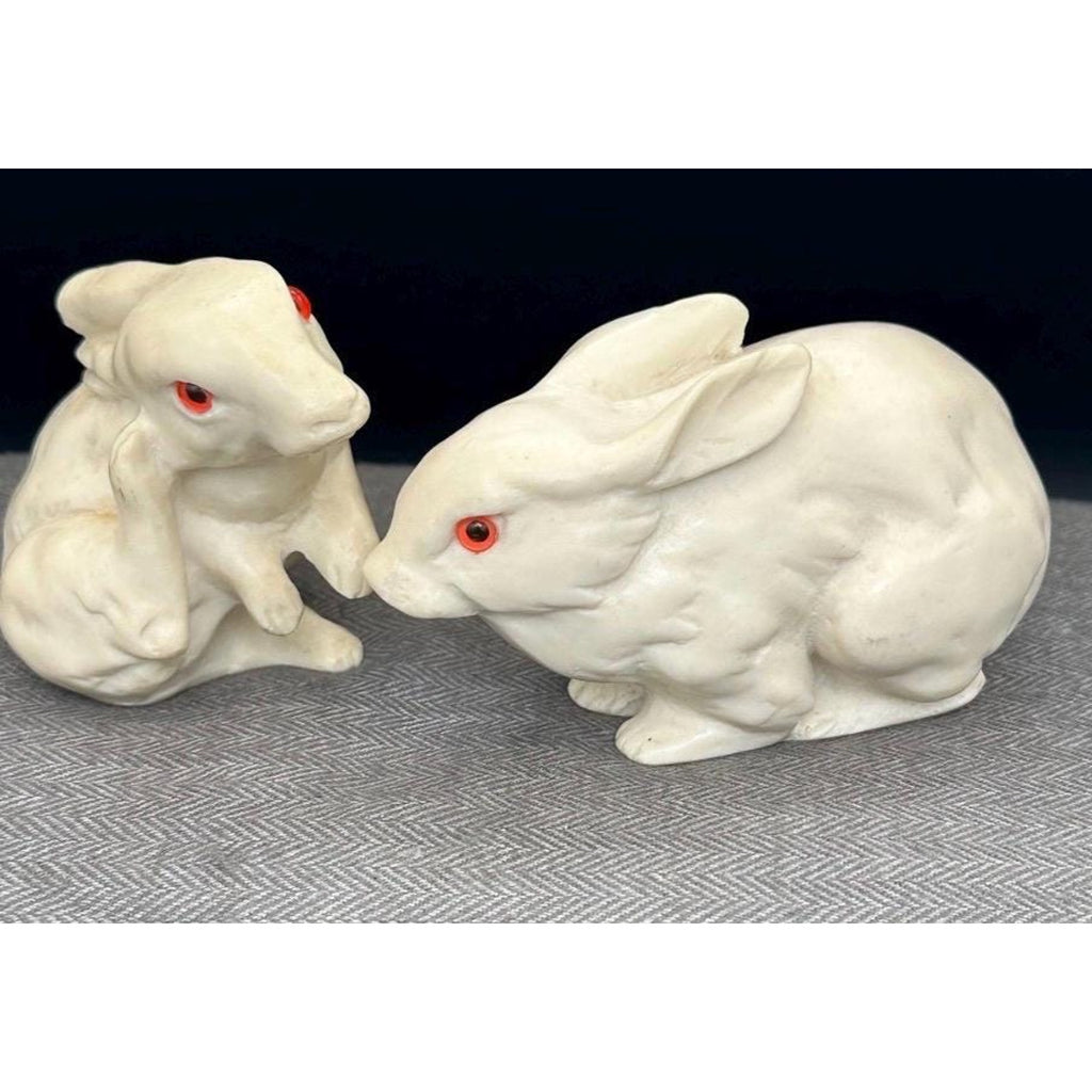 Vintage A. Santini Italian Rabbit Figurines, Red Glass Eyes, Pair