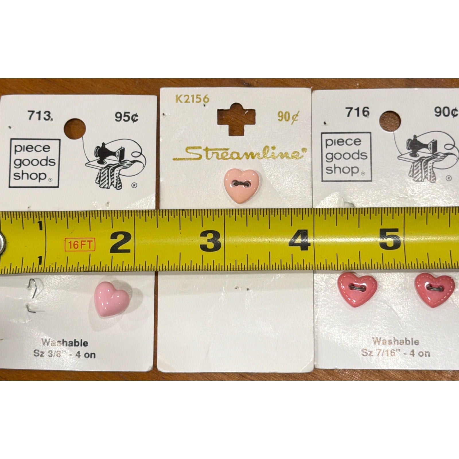 Vintage Pink Heart Buttons Lot Shank & 2 Hole Set 5 Cottagecore Sewing