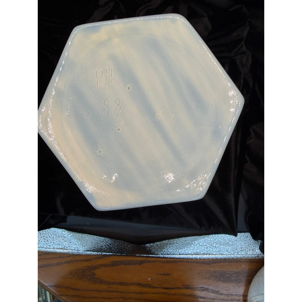 Large Signed Studio Pottery Vase Pale Blue Hexagon Art Pottery 11 Inch 1988