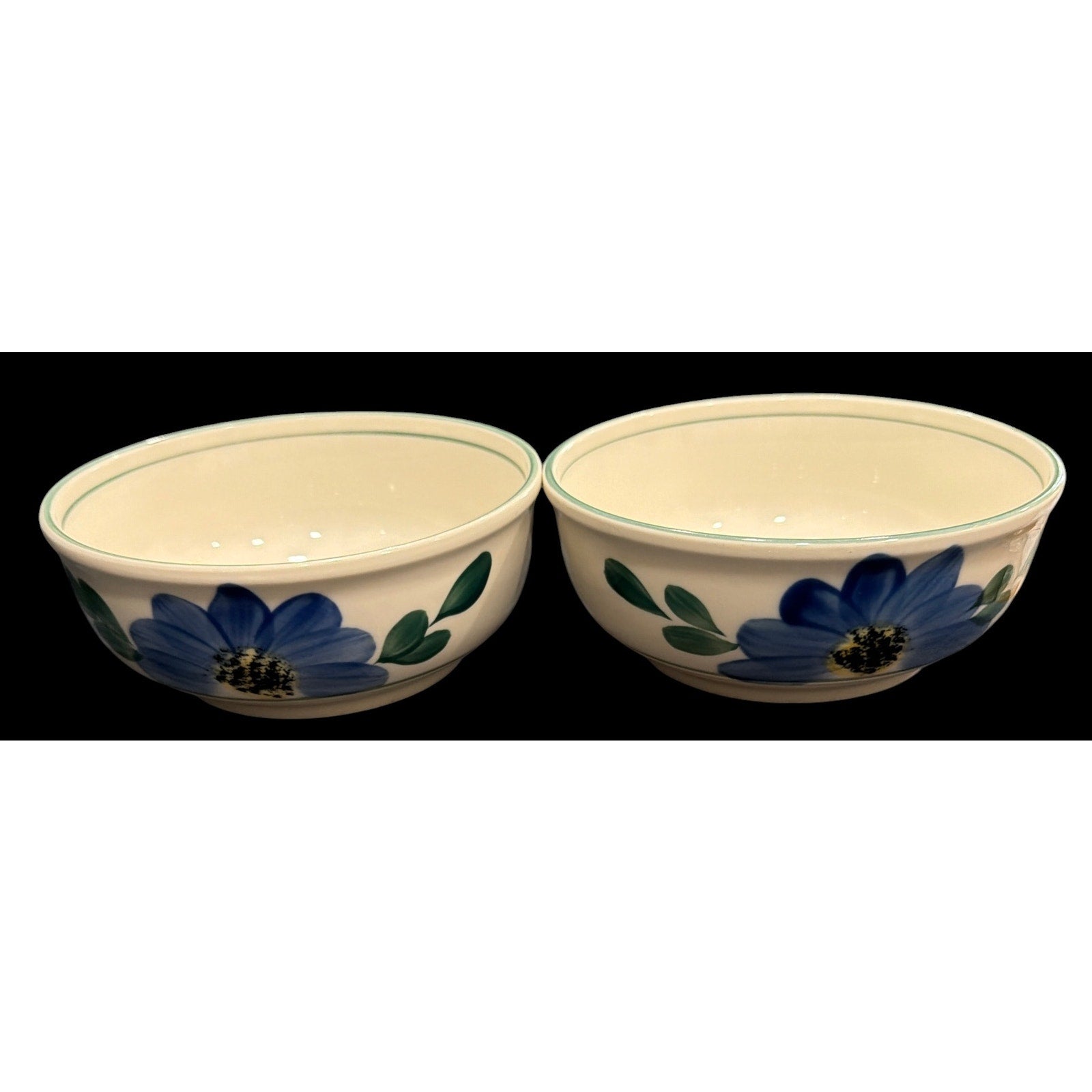 Vintage Blue Floral Stoneware Bowls Set of 2 | Cottagecore Kitchen Decor | Farmhouse Serving Bowls