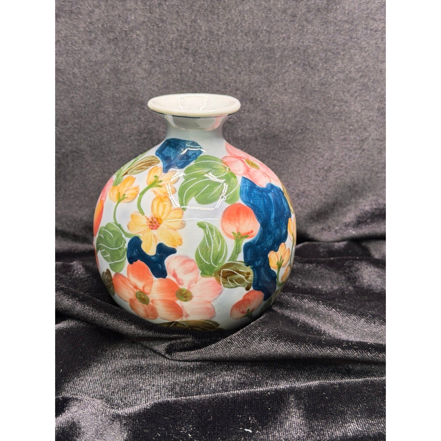 Vintage Hand Painted Thai Floral Porcelain Bud Vase Cottagecore Decor