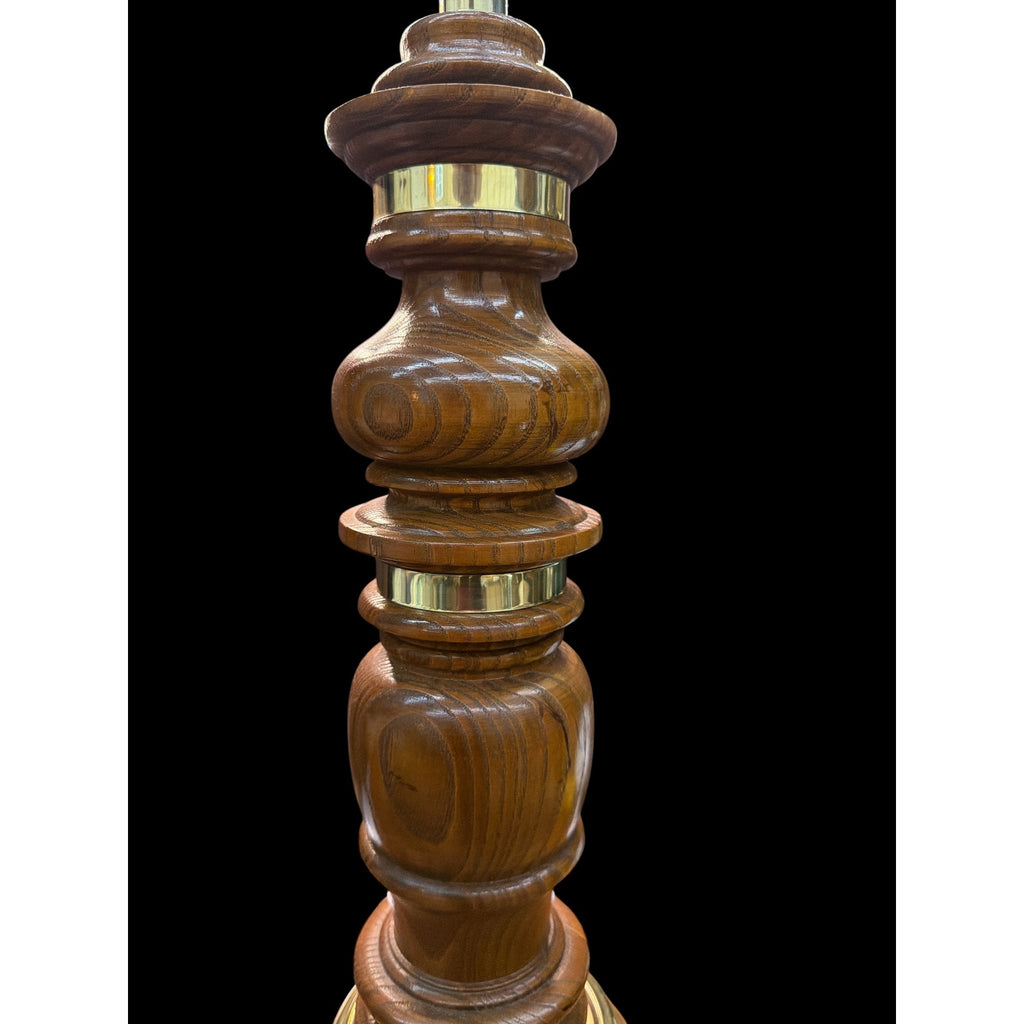 Vintage Solid Oak Table Lamp Brass Base Traditional Library Desk Lamp