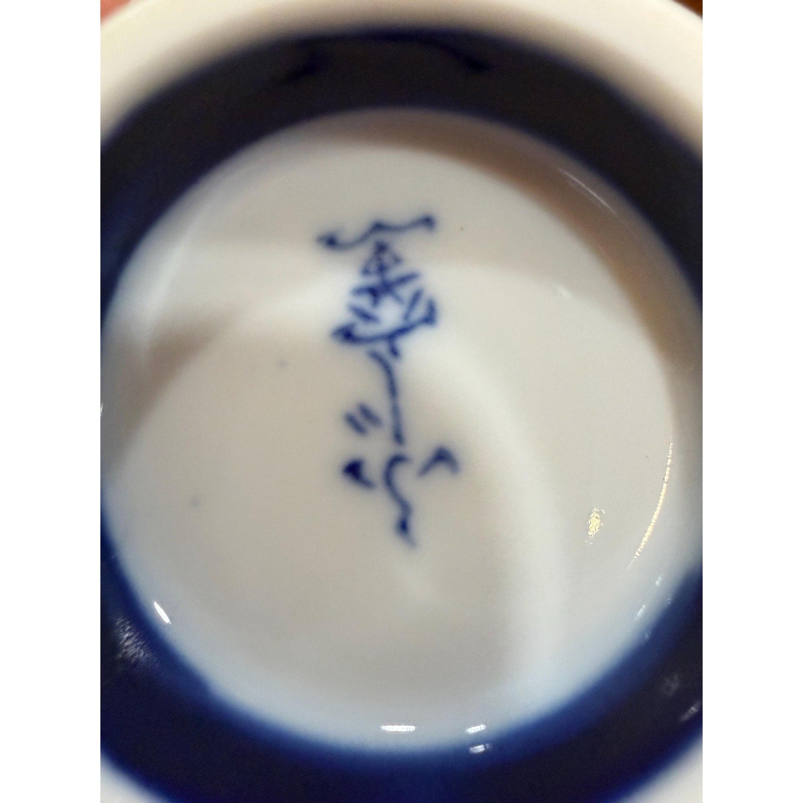 Set of 6 Vintage Blue White Porcelain Rice Bowls, Hand-Painted Floral Tea Bowls